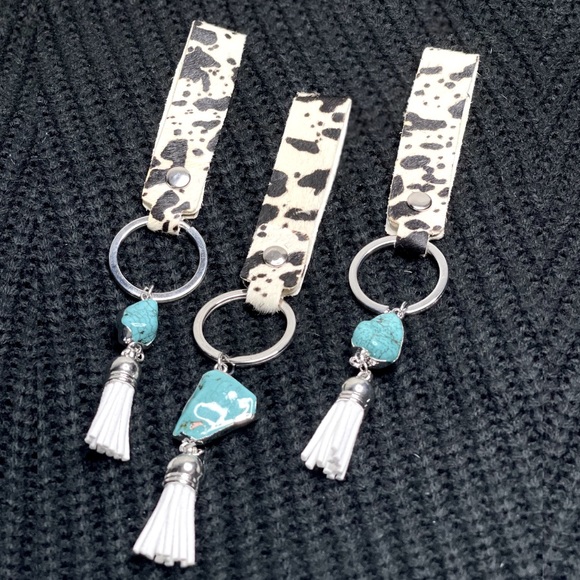 Pick TWO for the listed price!! Leather Wristlet Keychain w/Turquoise & Fringe - Picture 6 of 6